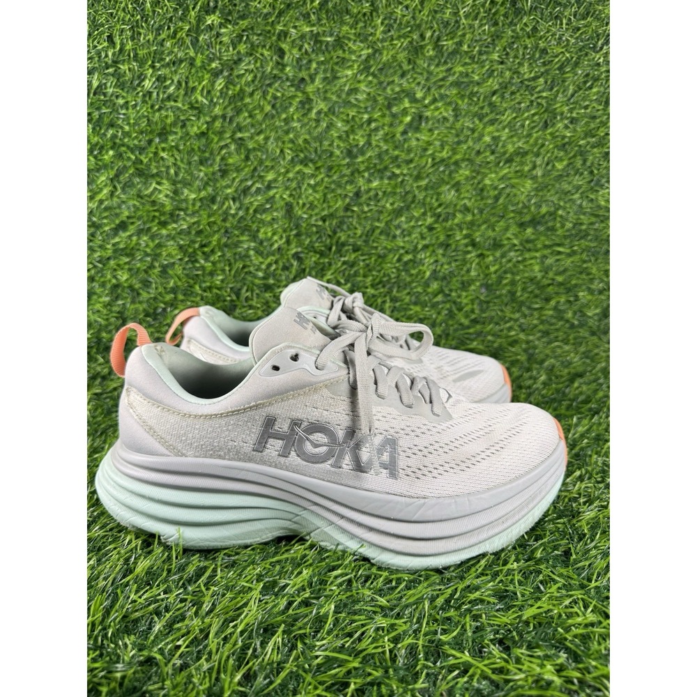 Hoka One One Bondi 8 Womens 7B Gray Green Running Shoes Sneakers 1127952 SQB